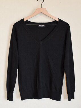 KALLSPIN Black Cashmere Wool Blend V Neck Pullover Sweater Small